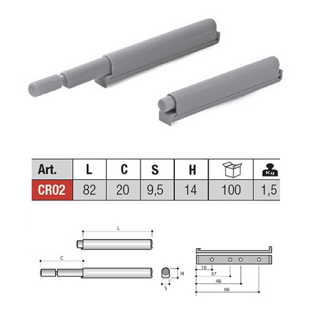 Толкатель PUSH LATCH, 20мм, PERMO, Италия